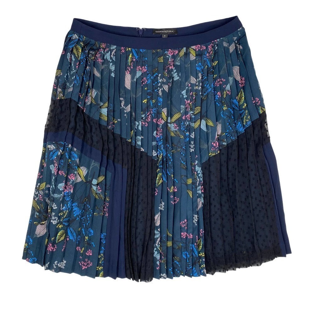 Banana Republic Navy Floral Pleated Midi Skirt